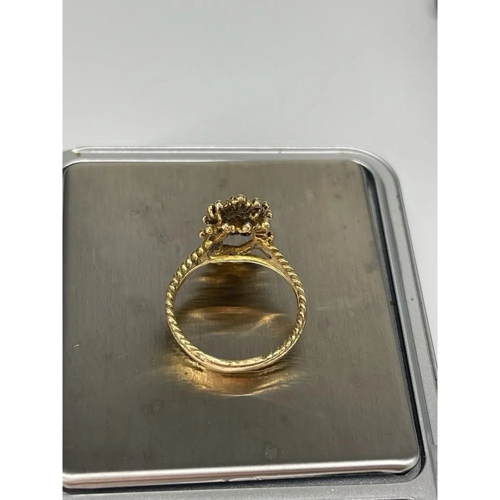 Vintage 14K Yellow Gold Black Stone Cluster Ring Floral Estate Jewelry 5.34g